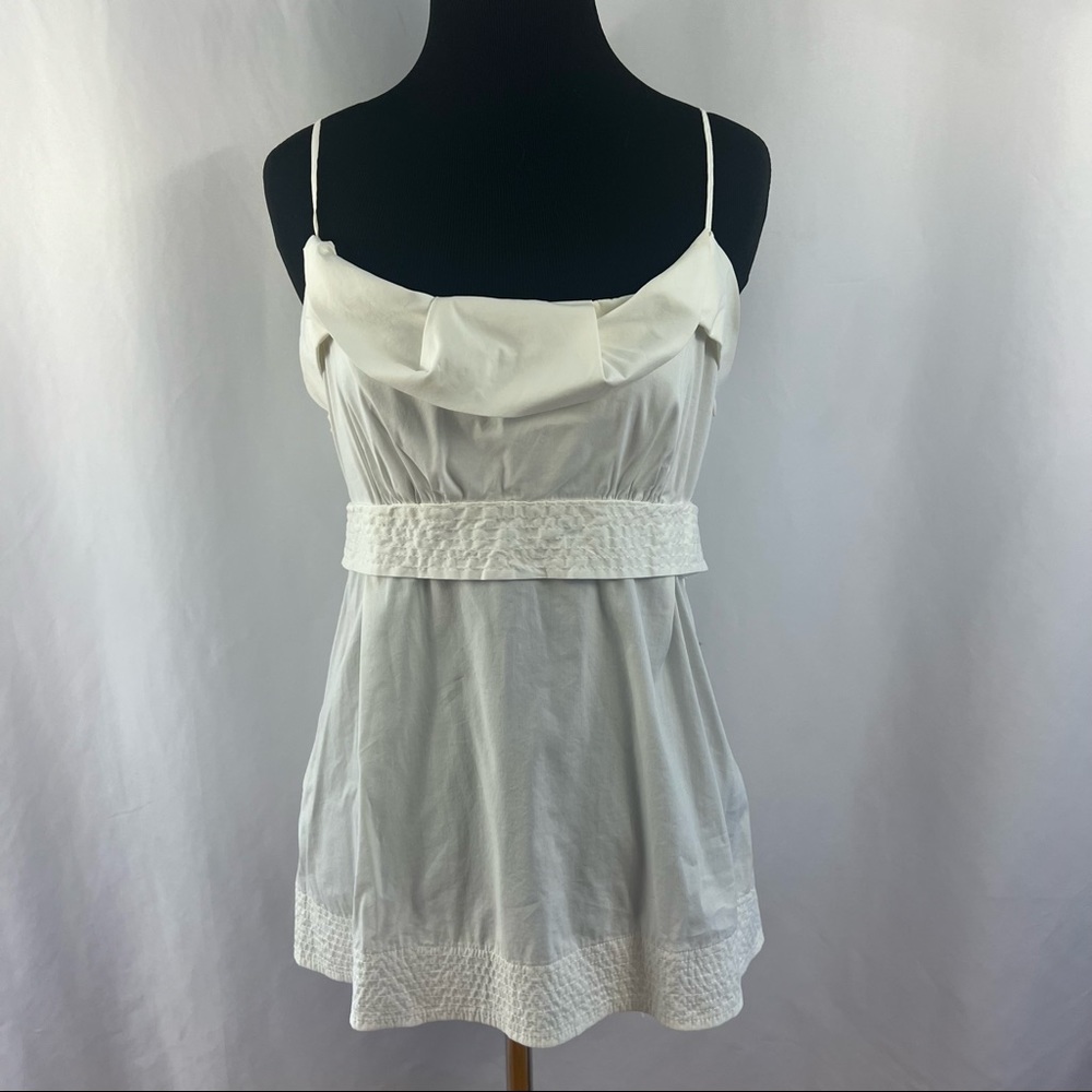 BCBG MaxAzria Top Women XS Empire Waist Baby Doll Shirt Ruffle-Trim White